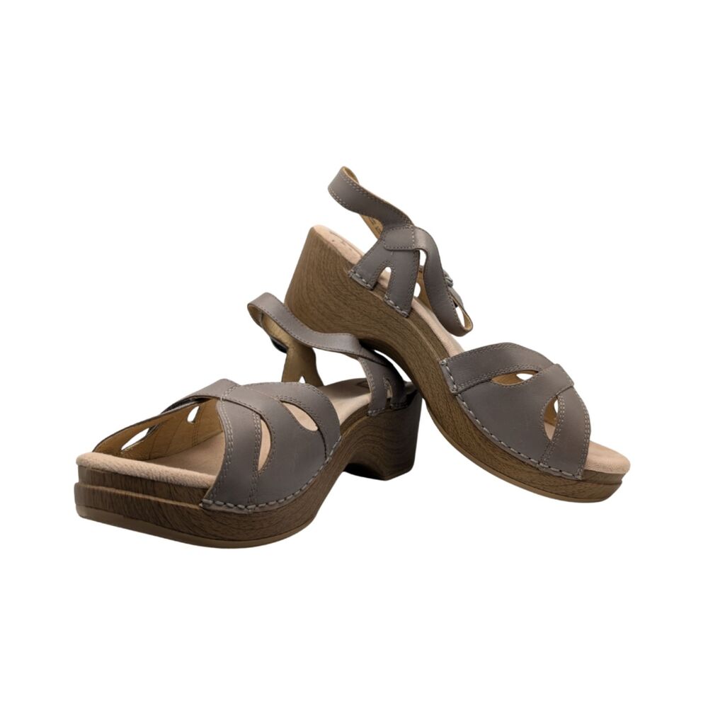 Dansko Gray  Leather Wedge Sandals with Ankle Strap size 42 women’s 11